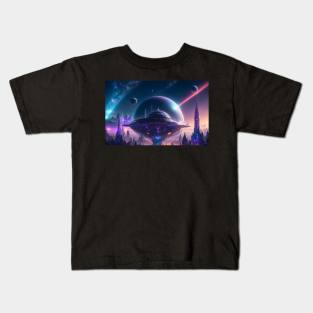 Futuristic city with beautiful sky landscape Kids T-Shirt